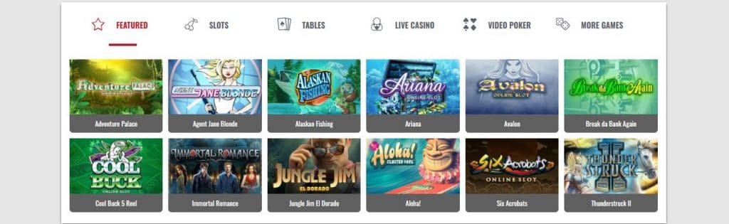 screenshot of platinum play casino games