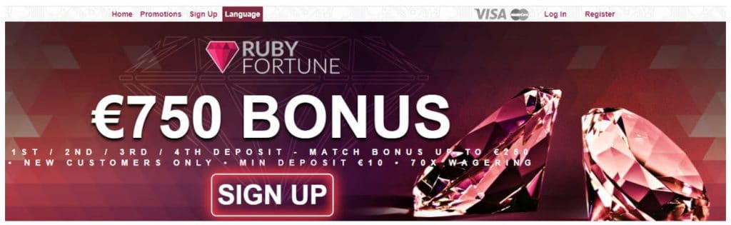 screenshot of ruby fortune casino homepage