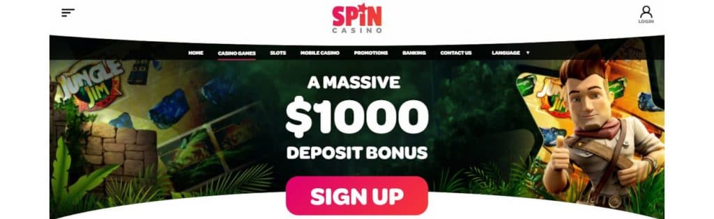 screenshot of spin casino games