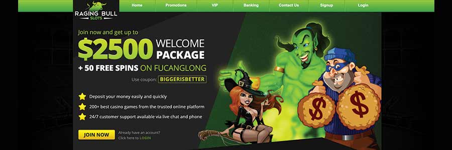 screenshot raging bull casino interface