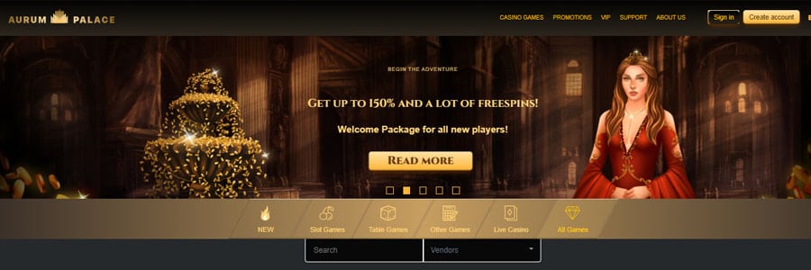 screenshot aurum palace casino interface