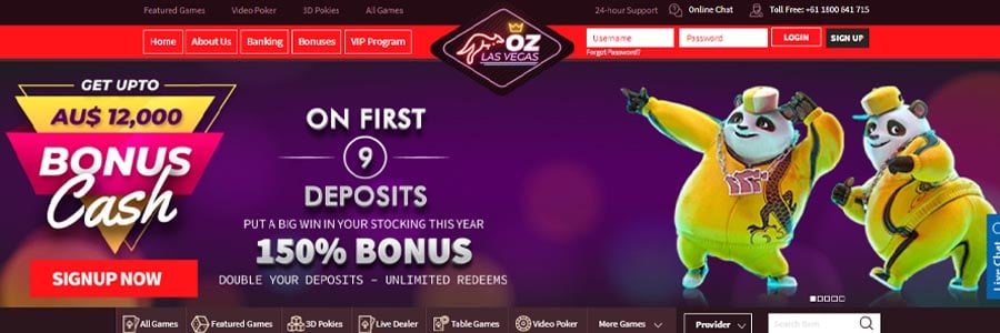 screenshot ozlasvegas casino interface