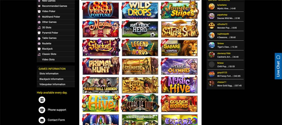 screenshot silveredge casino games