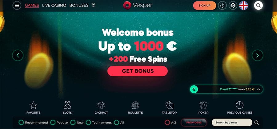 vesper casino screenshot interface